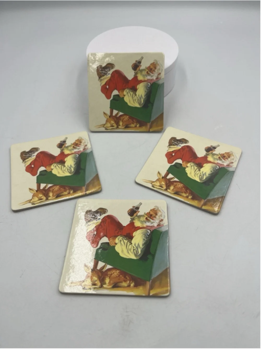 2000 Coca-Cola Cork Trivet Coaster Santa Claus in Armchair Lot of 4 NICE